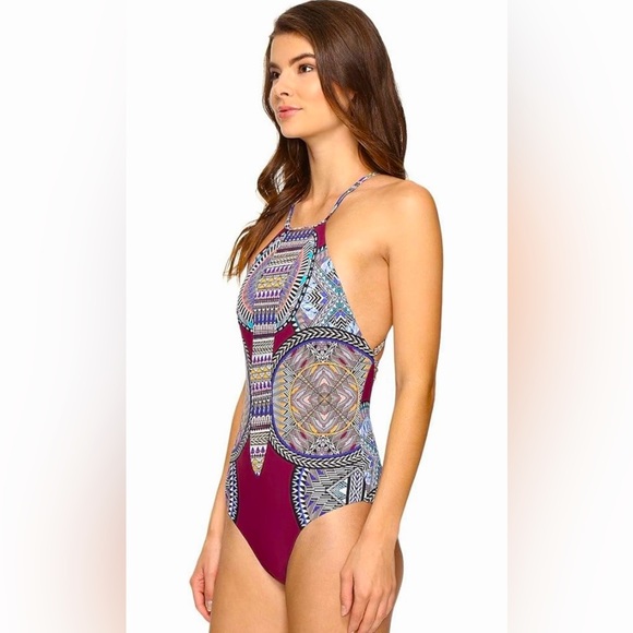 **REDUCED**Red Carter Women's Tribal Daze Strappy Plunge One Piece Swimsuit - Picture 3 of 10
